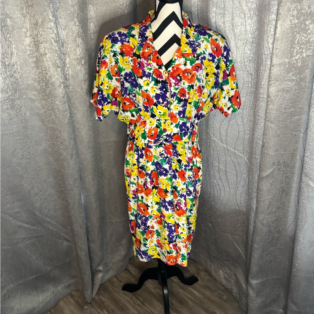 Vintage bright floral dress by Caron of Chicago made in the USA
